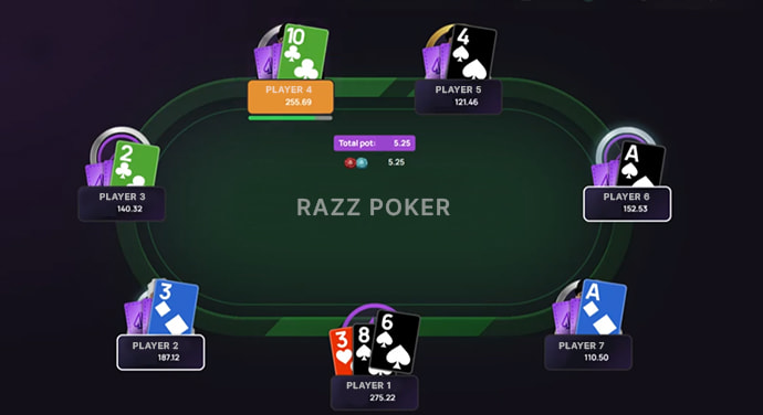 Una mesa del juego de póker Razz con 7 jugadores.