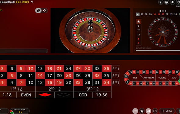 Partida a una ruleta en vivo de Evolution Gaming sin crupier en un casino online.