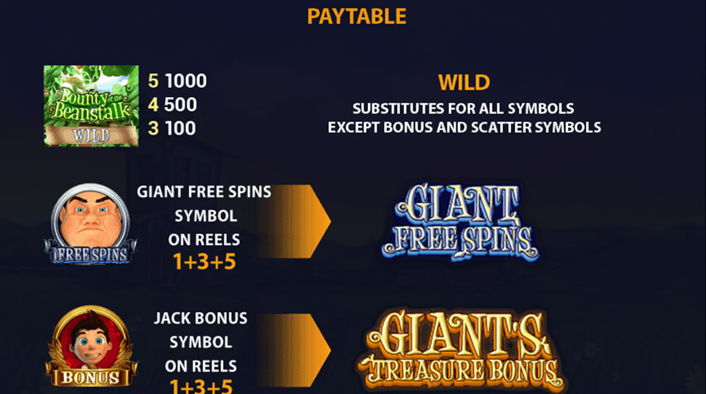 Tabla de pagos y símbolos de la slot Bounty of the Beanstalk