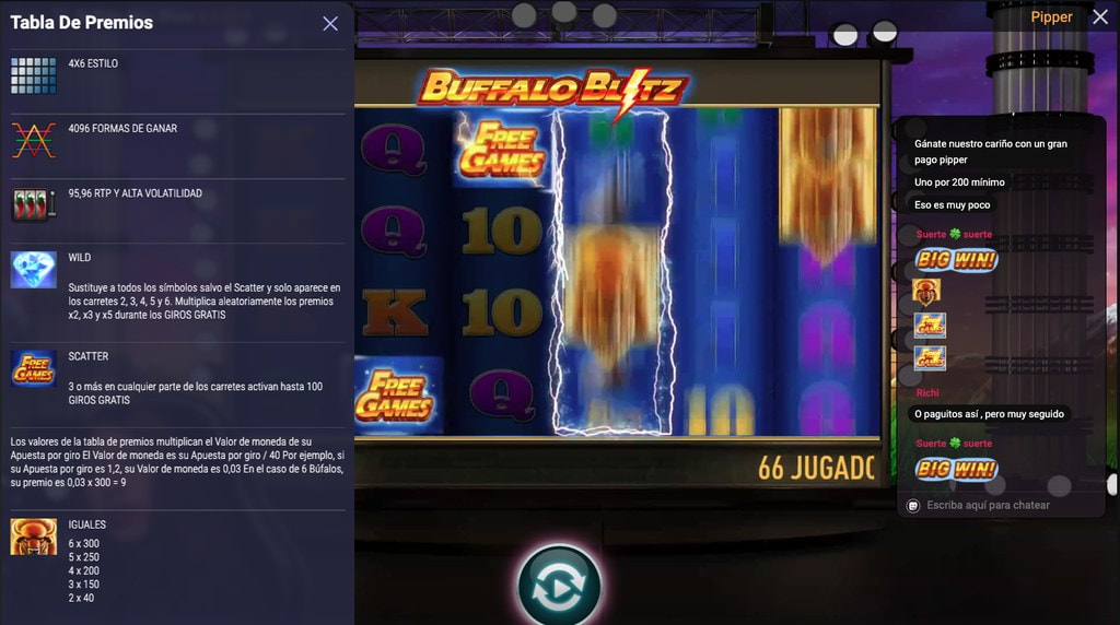 Tabla de pagos y símbolos de la slot Buffalo Blitz Show