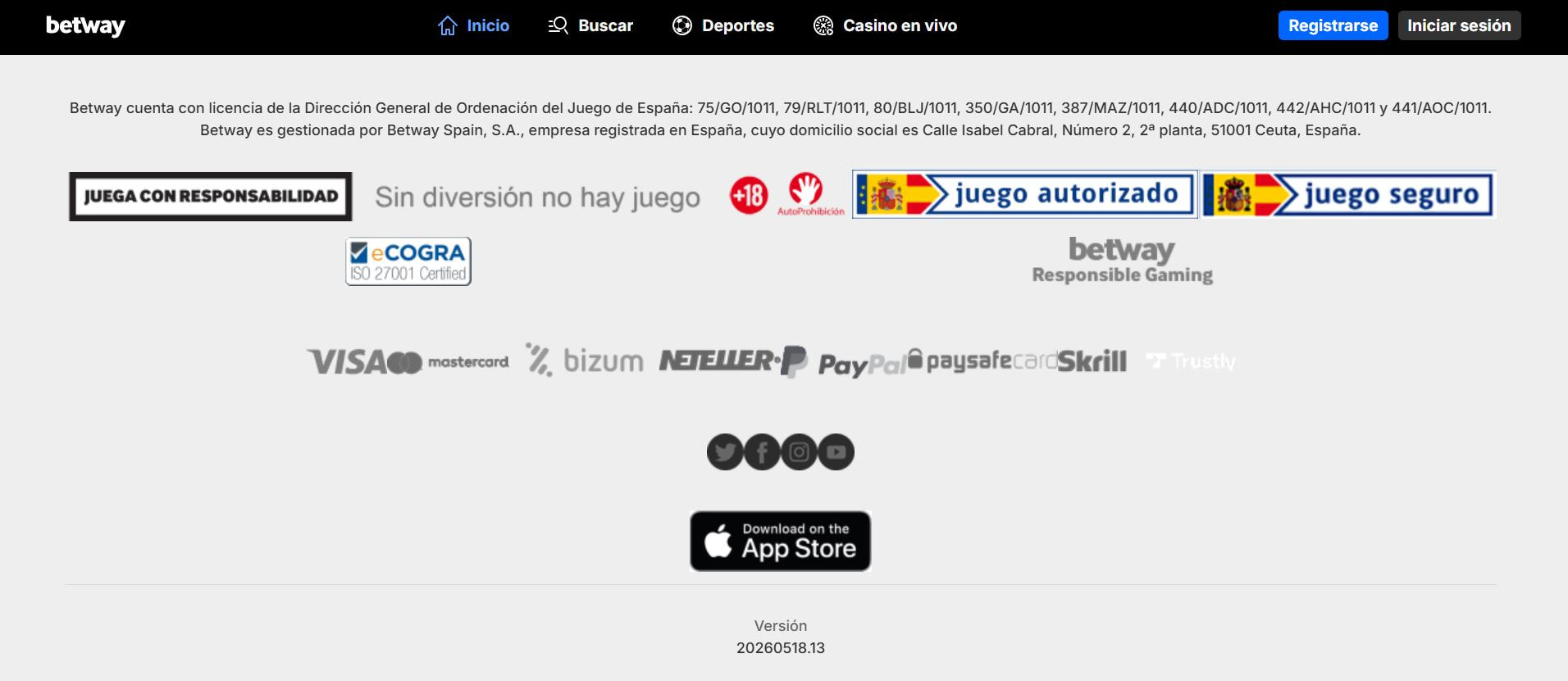 Betway - métodos de pago disponibles