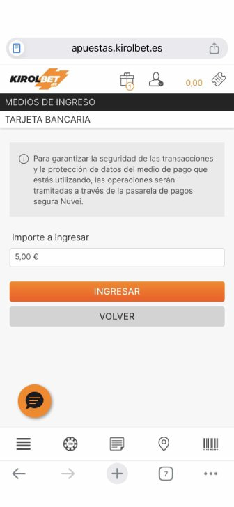 Depósito con Mastercard en Kirolbet