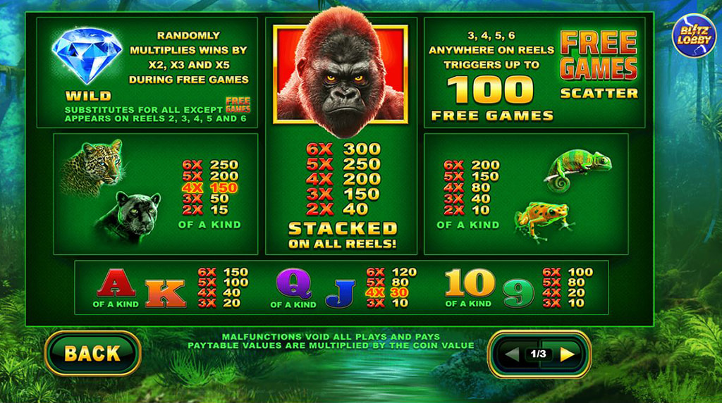 Tabla de pagos de la slot Epic Ape de Playtech