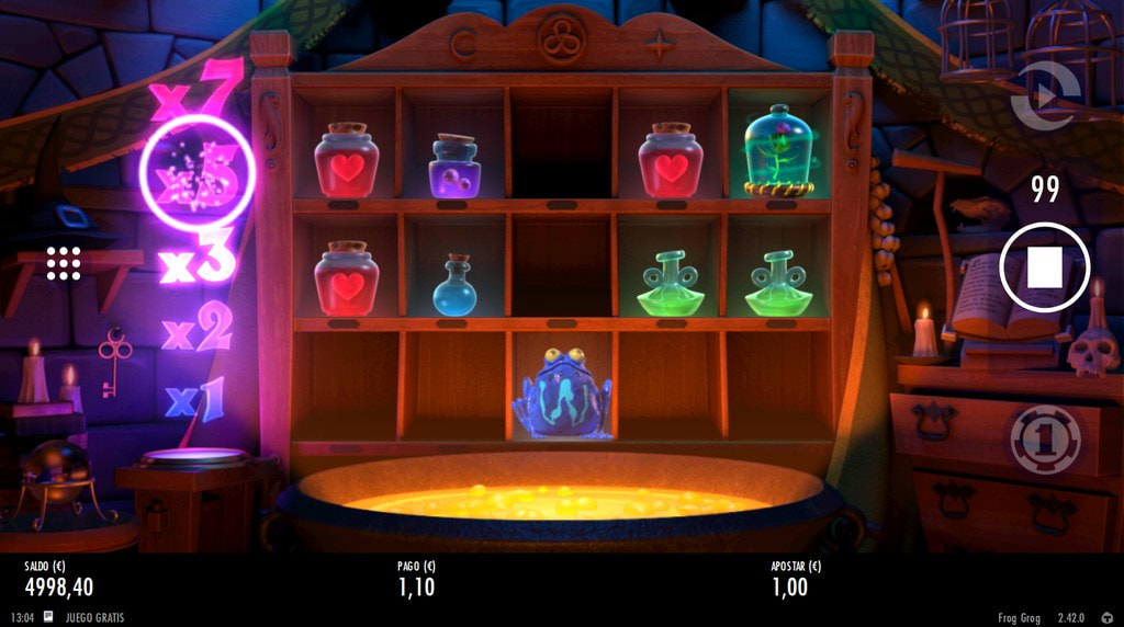 Ranas comodín y multiplicador en cascada de la slot Frog Grog