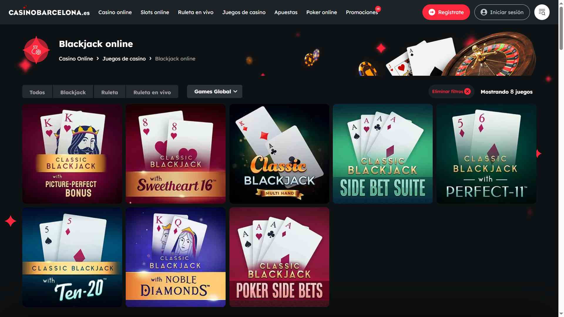 Mesas de blackjack de Games Global en Casino Barcelona
