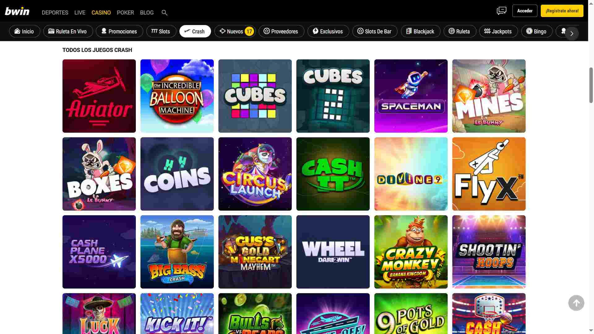 Juegos crash en bwin