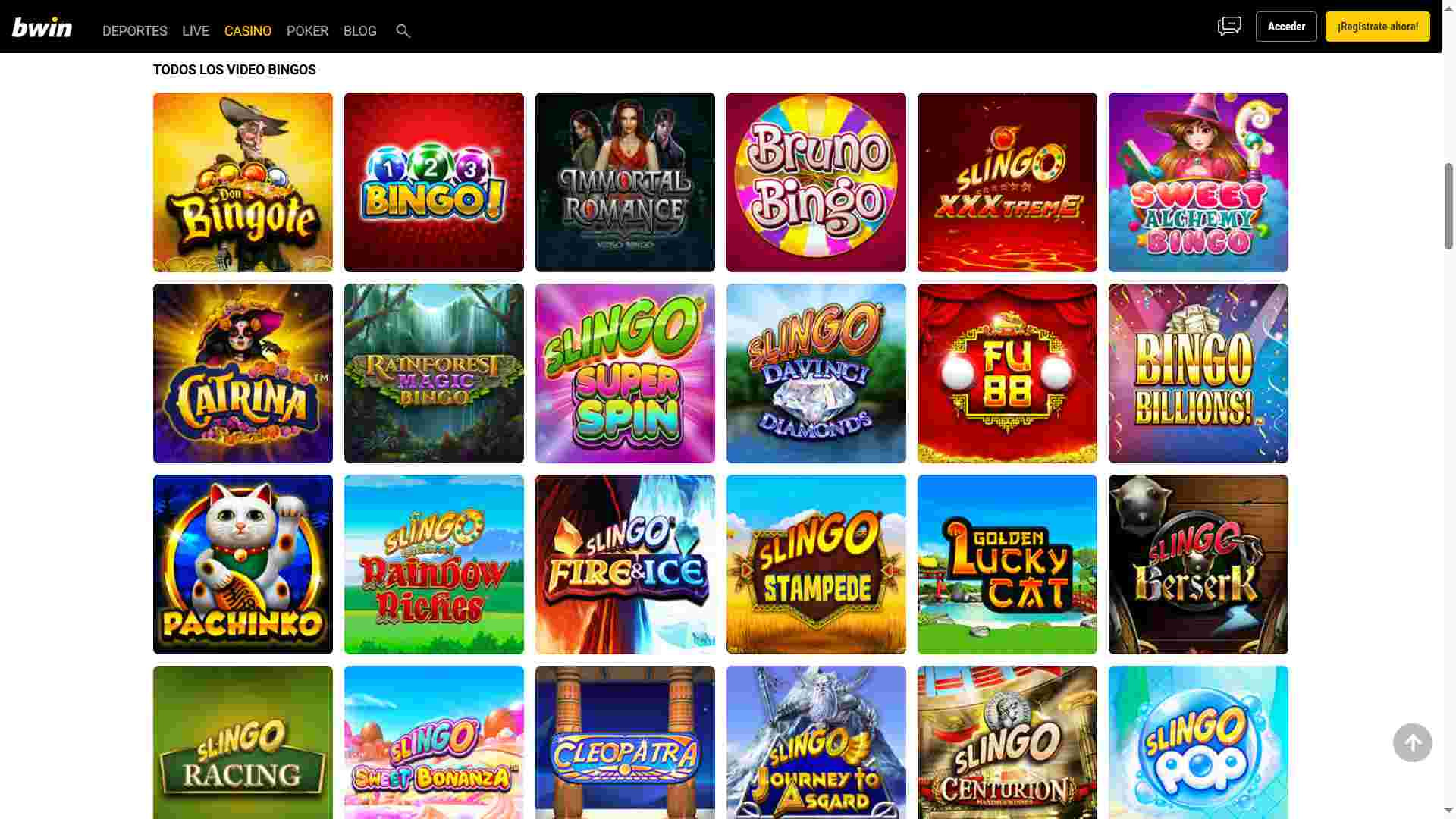 Sección de vídeo bingo en bwin