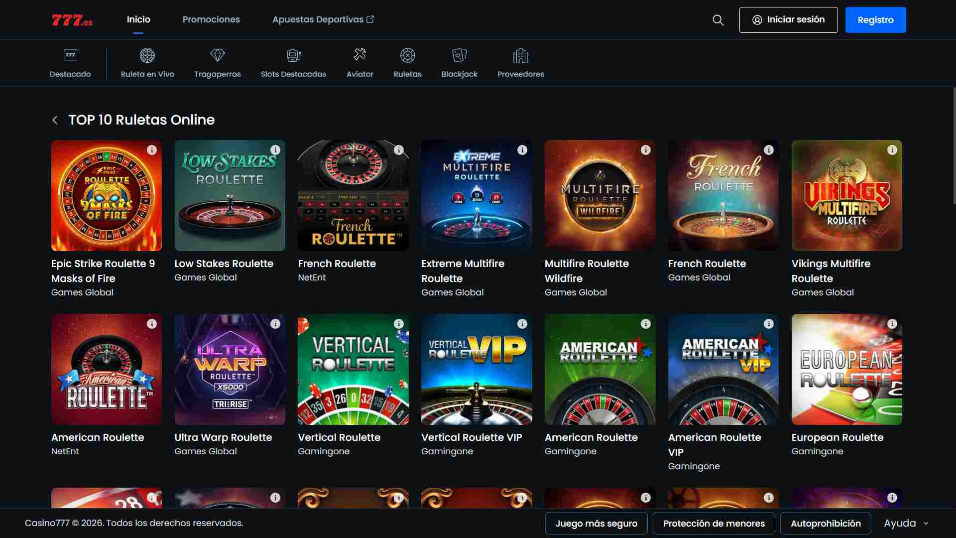 Top ruletas en Casino777