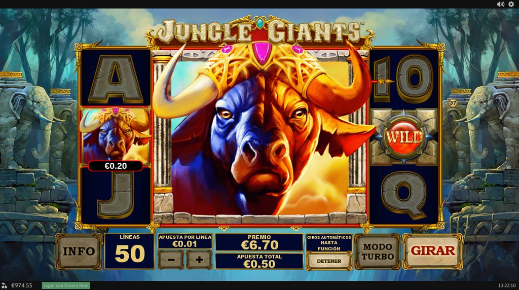 Ronda de giros gratis con símbolos gigantes de la slot Jungle Giants