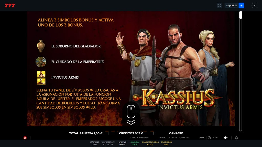 Juegos de bono y giros gratis de la slot Kassius