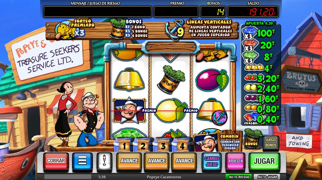 Mapa del tesoro y minijuegos de la slot Popeye Cazatesoros de MGA
