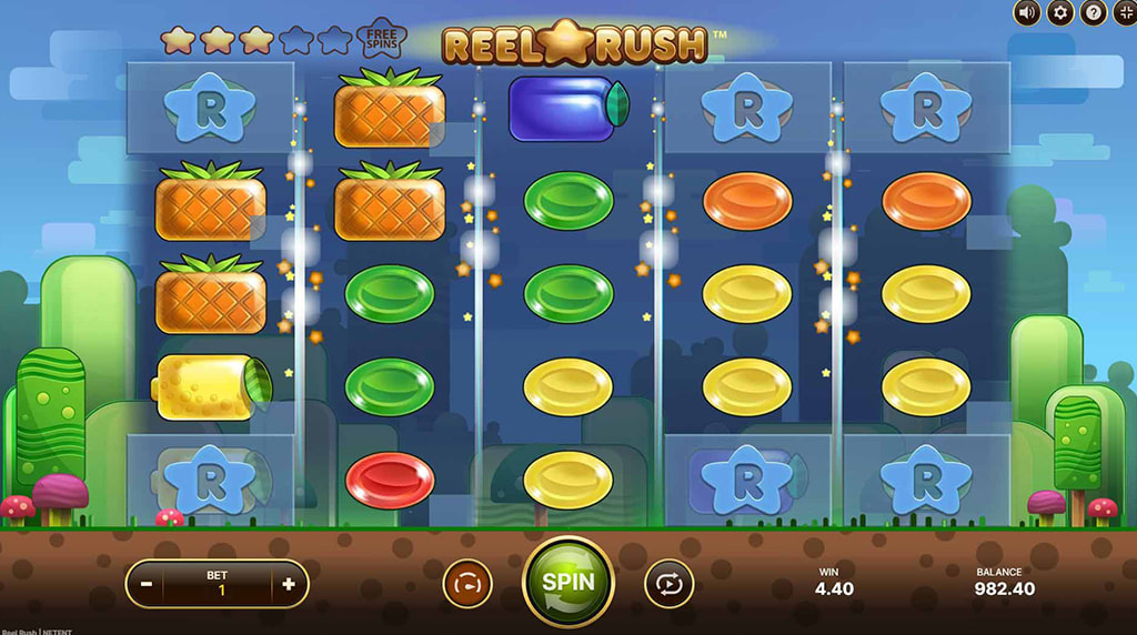 Tablero expansible y giros gratis de la slot Reel Rush