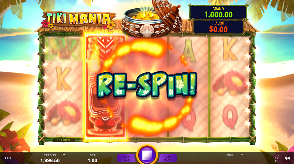 Giros gratis de la slot Tiki Mania con tiki rojo activo