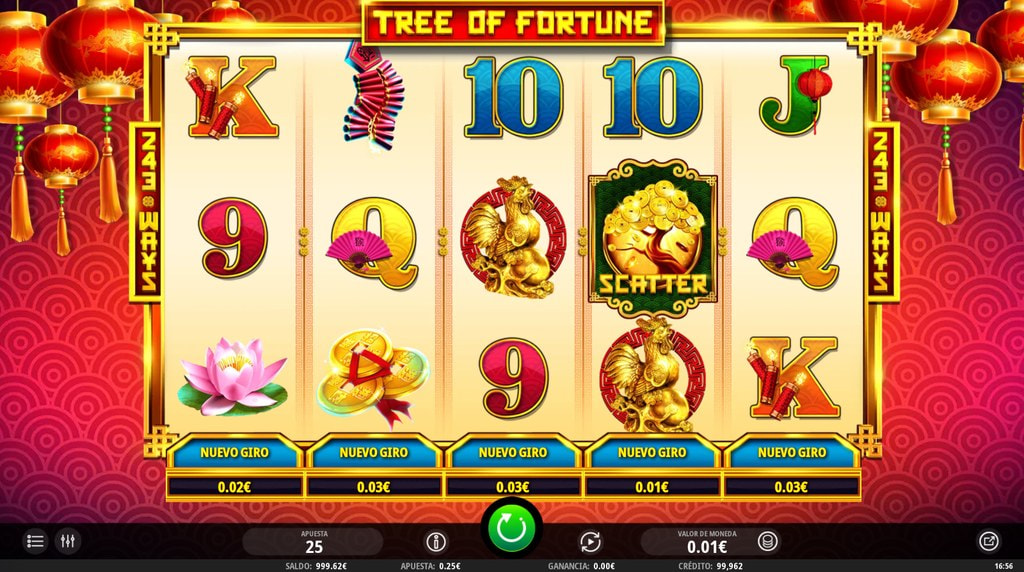 Giros gratis con multiplicador x3 de la slot Tree of Fortune