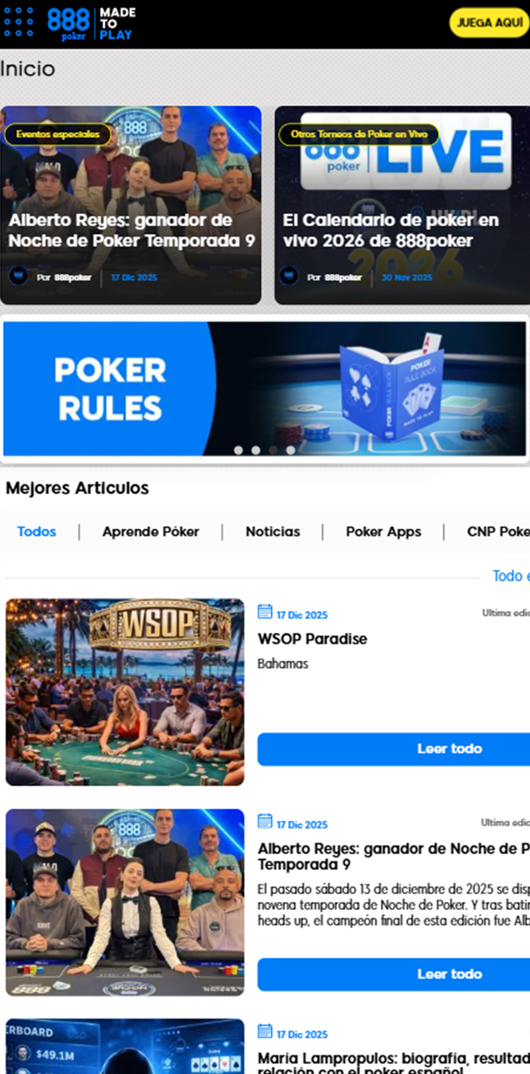 Sección del blog de 888poker.
