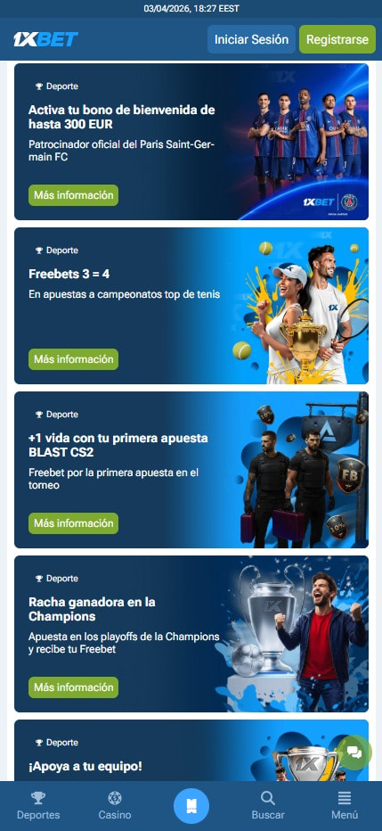 Sección de bonos en 1xBet.