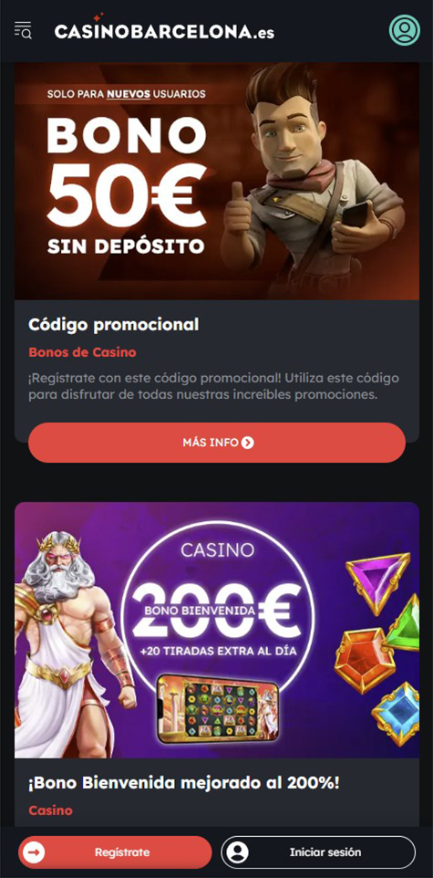 Sección de bonos en el casino Casino Barcelona.