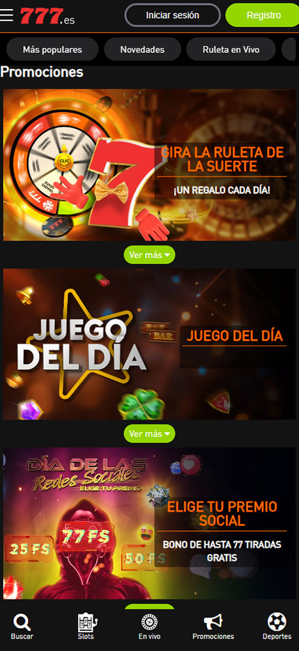 Sección de bonos en el Casino777.