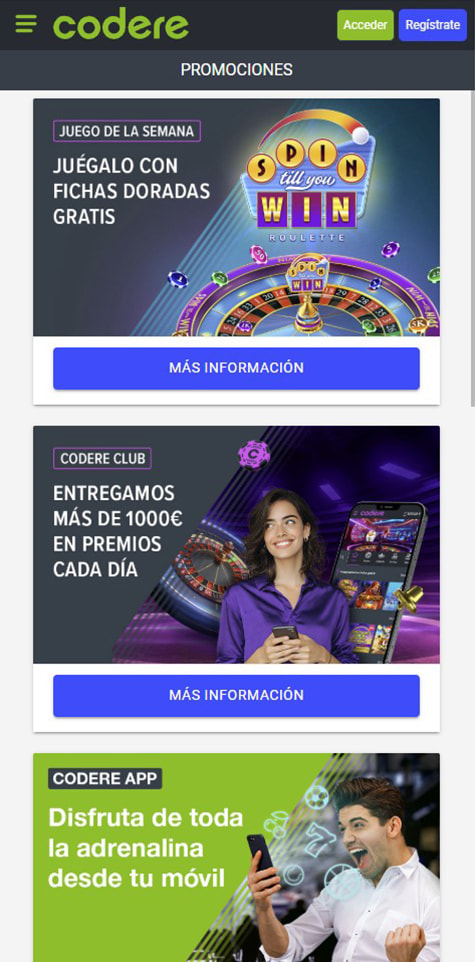Sección de bonos en el casino Codere.