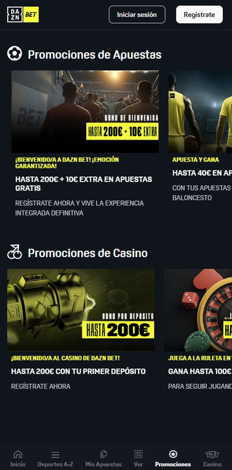 Sección de bonos en el casino DAZN Bet.