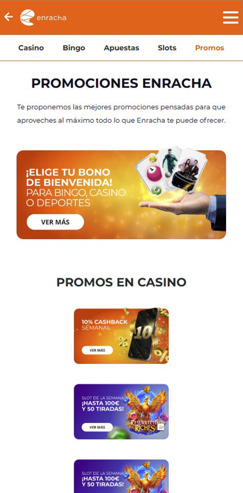  Sección de bonos en el casino Enracha.