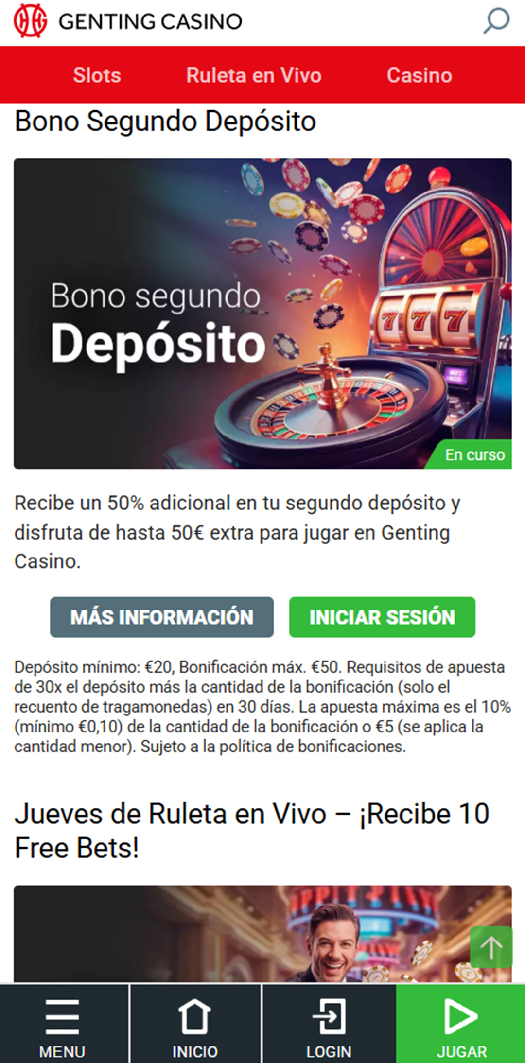 Sección de bonos en el casino Genting Casino.
