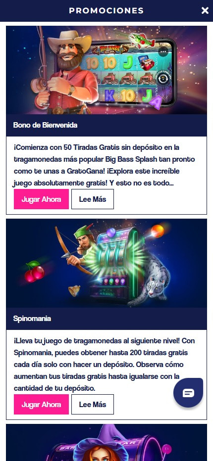Sección de bonos en el casino GratoGana.