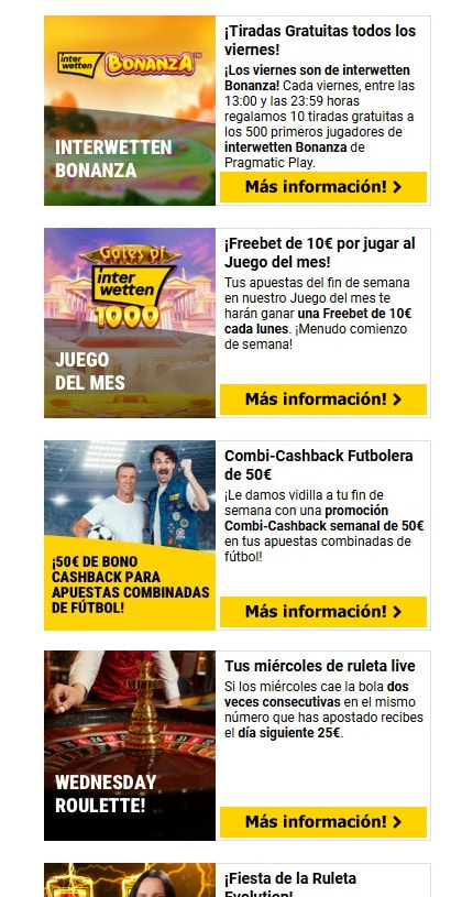 Sección de bonos en el casino Interwetten.