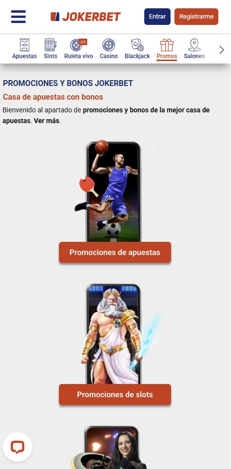 Sección de bonos en el JOKERBET.
