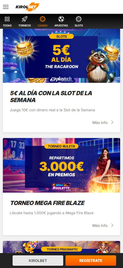 Sección de bonos en el casino KIROLBET.