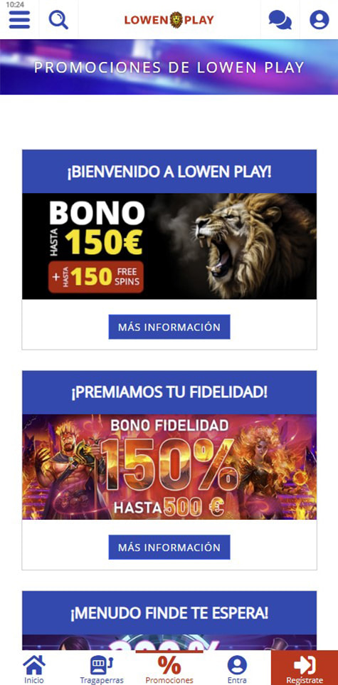 Sección de bonos en Lowen Play.
