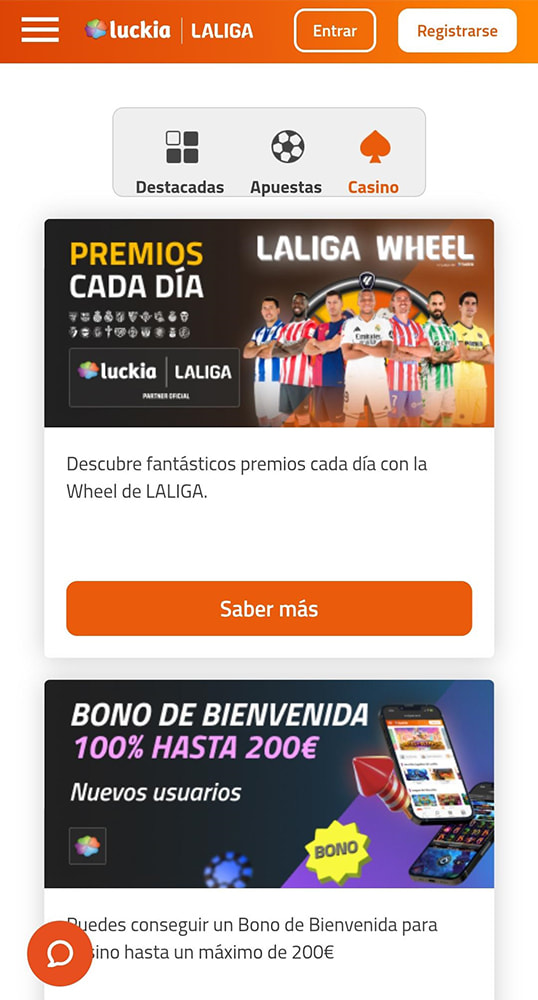 Sección de bonos en el casino Luckia.