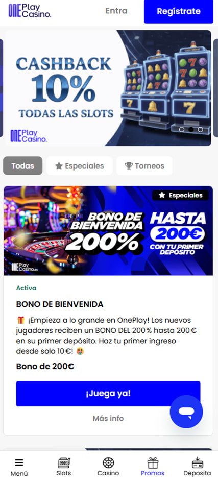 Sección de bonos en el casino OnePlay Casino.