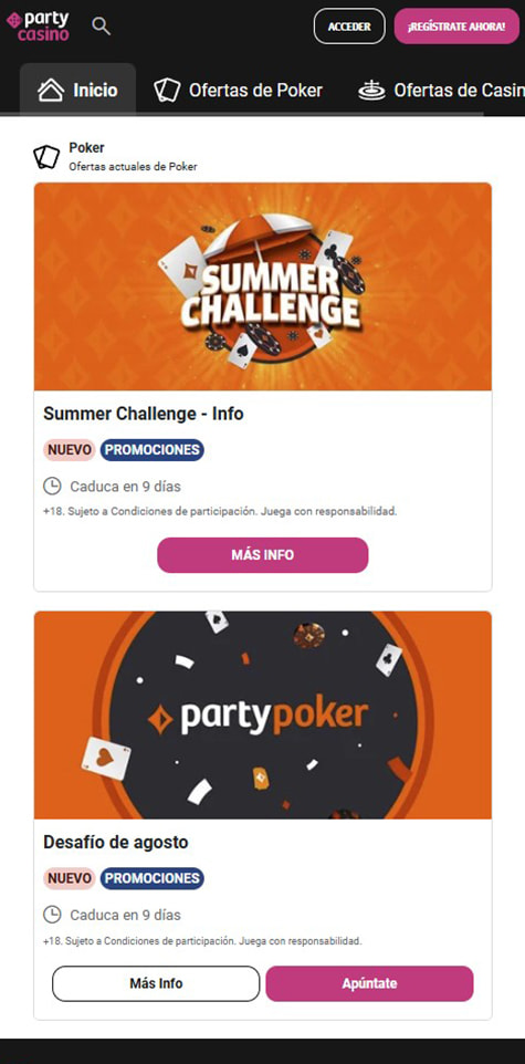 Sección de bonos en PartyCasino