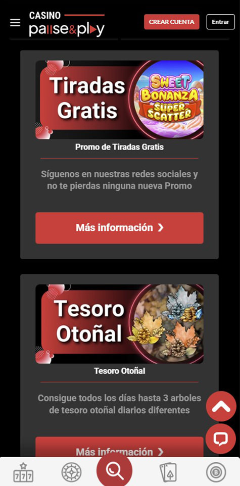 Sección de bonos en el casino Pause&Play.