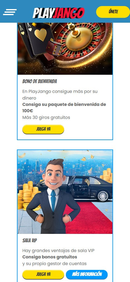 Sección de bonos en el casino Play Jango.