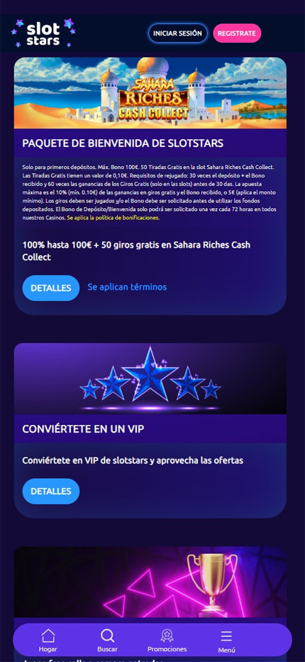 Sección de bonos en el casino SlotStars.