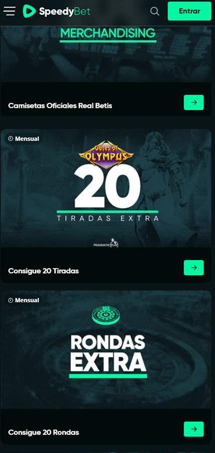 Sección de bonos en el SpeedyBet.