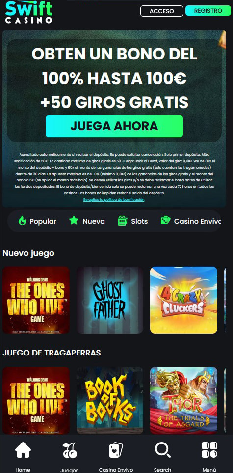 Sección de bonos en el casino Swift Casino.