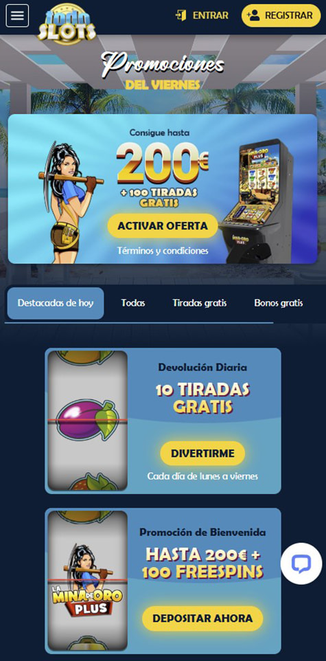 Sección de bonos en el casino TodoSlots.