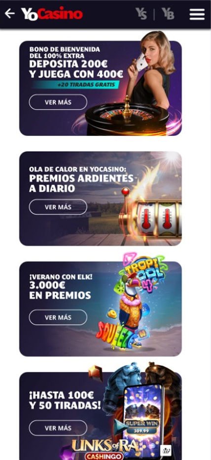 Sección de bonos en YoCasino