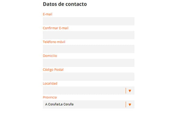 Formulario de registro en un casino online donde se requieren los datos de contacto.