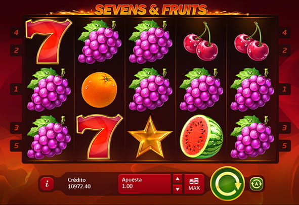 Pantalla de juego de la slot Sevens N Fruits de Playson.