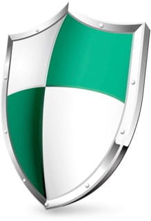 Escudo verde y blanco que simboliza seguridad en internet.