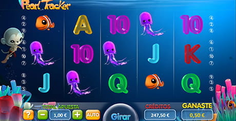 Pantalla de la slot Pearl Tracker durante una partida en uno de los casinos con Gaming1.