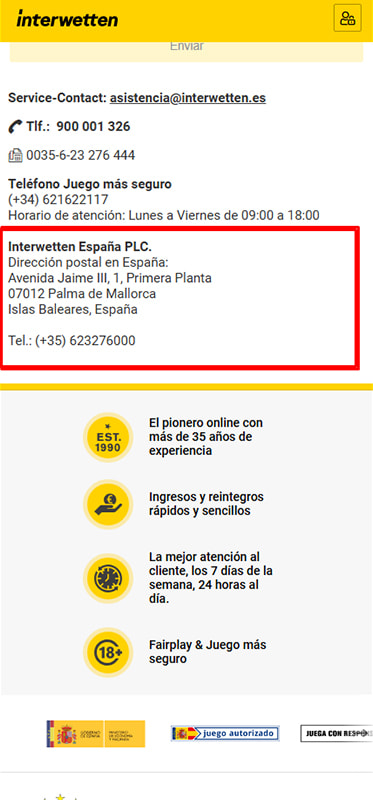 Datos de la dirección postal de un casino para comunicaciones formales.
