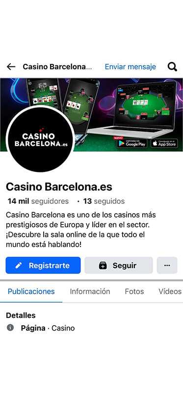 El perfil oficial de Facebook de un casino online.