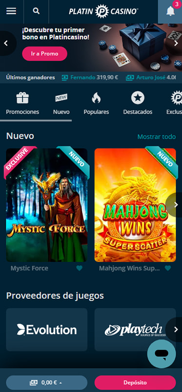 La página de caja de lo casino