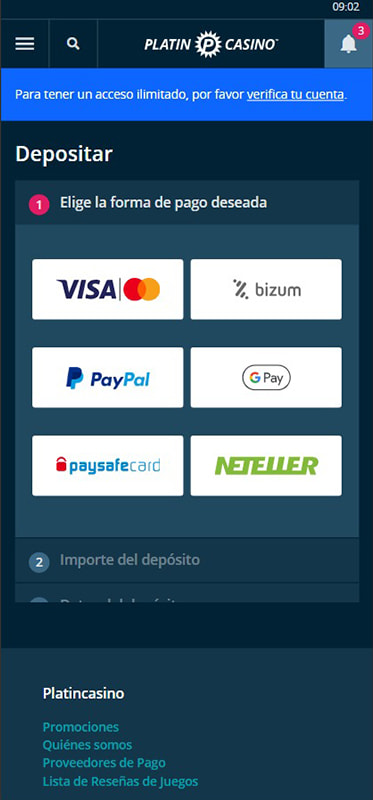 El menú desplegable de métodos de pago de los casinos