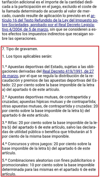 Epígrafe del artículo 48 de la Ley 13/2011 donde se especifican los impuestos al juego.